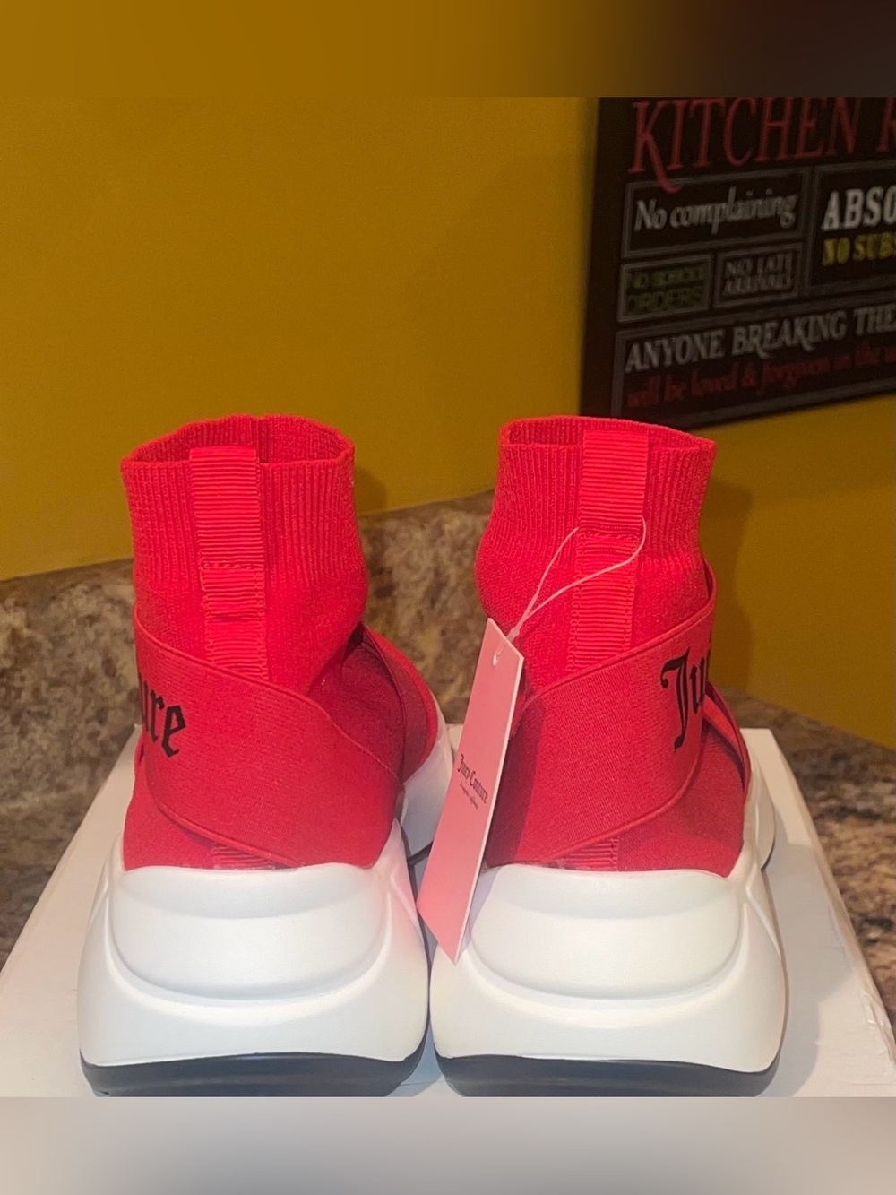 Juicy Couture Red Knit High-Top Slip-On Sneakers with White Sole - Picture 4 of 5